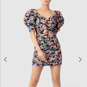 Black Floral Linen Mini Dress XS